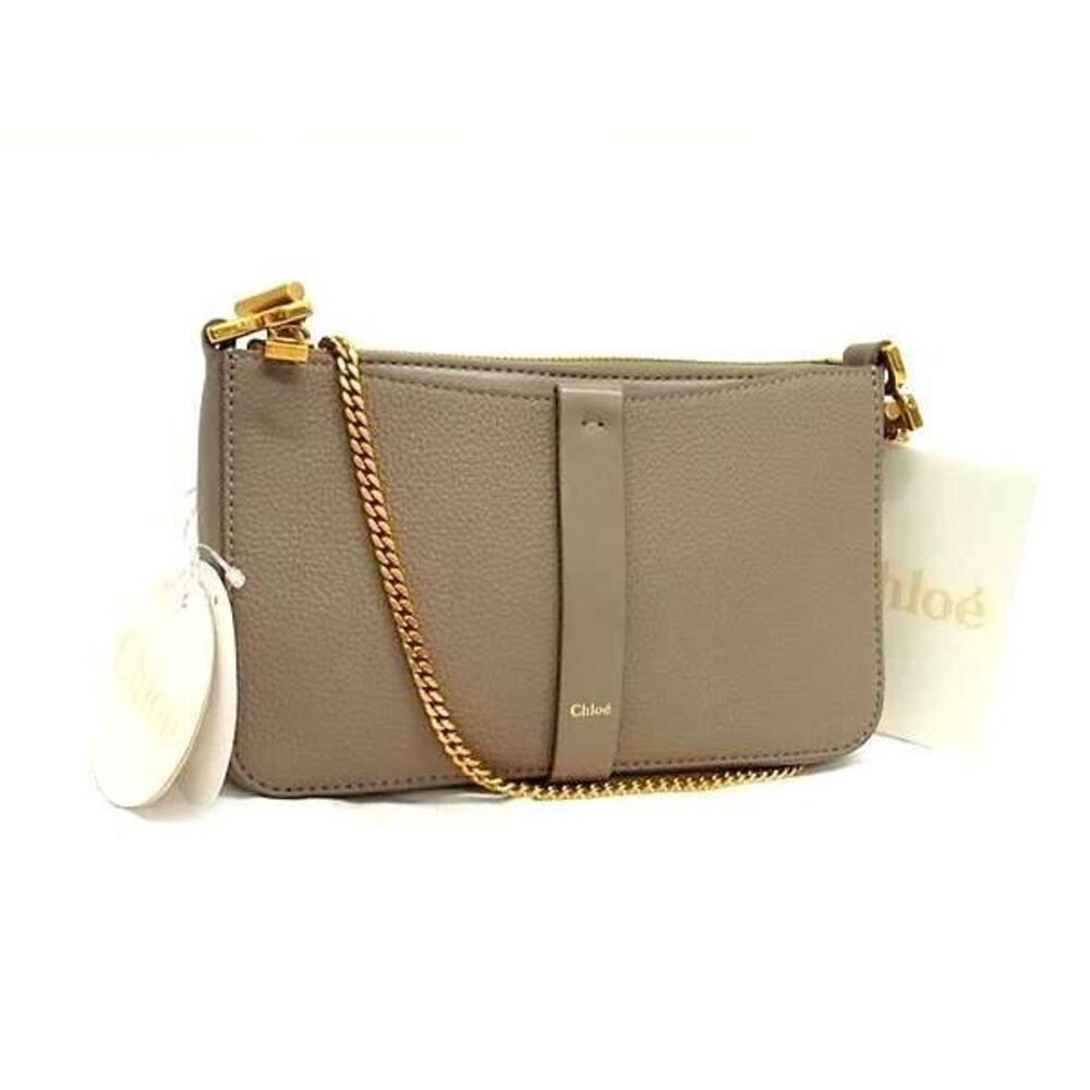 Chloe Leather Chain Crossbody Shoulder Bag Greige